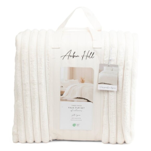 AUBIN HILL Ivory Faux Fur Comforter Set - Picture 1 of 3